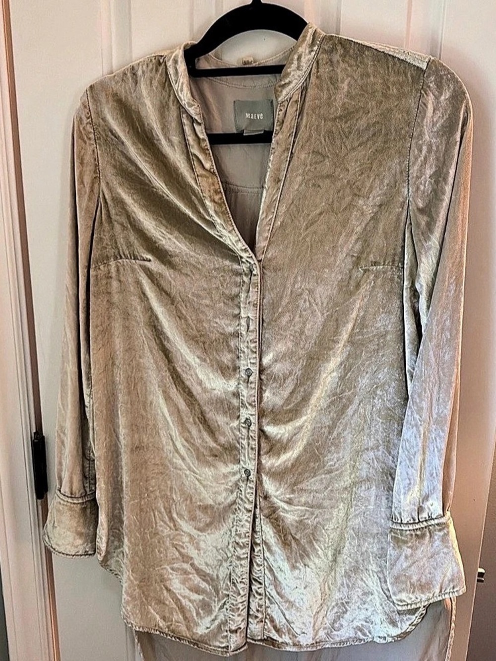 MAEVE Satin-Look Button Down Shirt in Beige Size 4